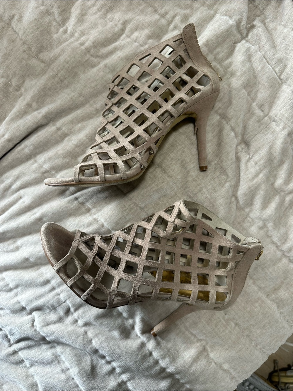 Women’s Michael Kors Taupe Cage Peep-Toe Stiletto Heels